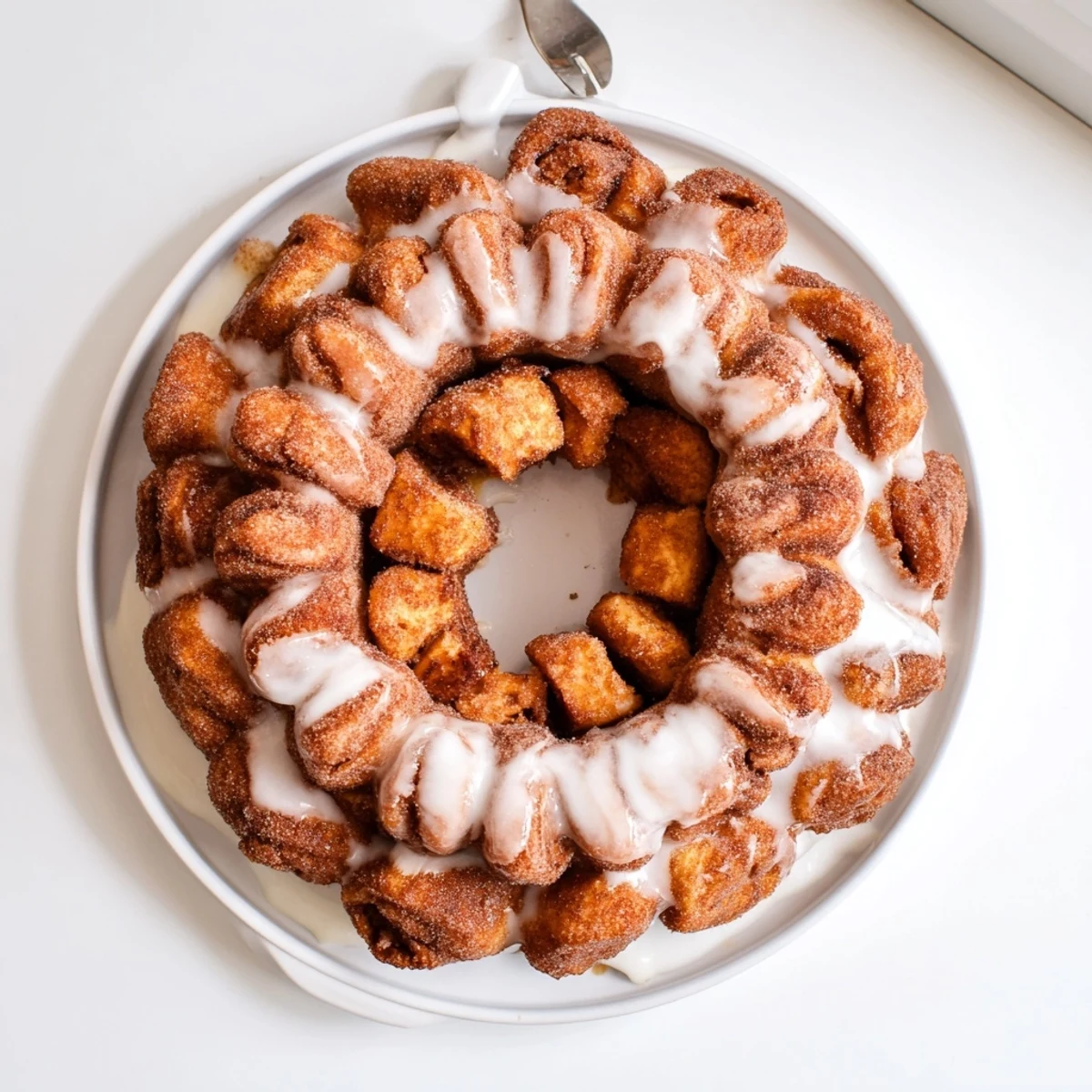 Golden Cinnamon Roll Monkey Bread served warm with coffee, gooey centers