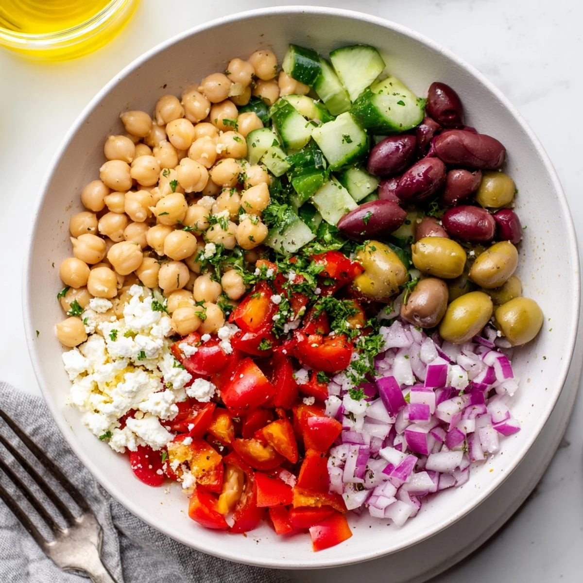 Vibrant Mediterranean Chickpea Delight in a bowl, bright lemon herb scent  