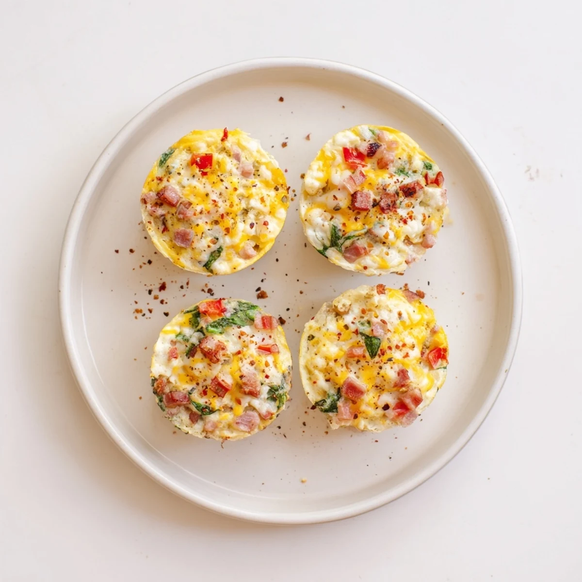 Stacked High Protein Egg Bites on plate, creamy cottage cheese texture