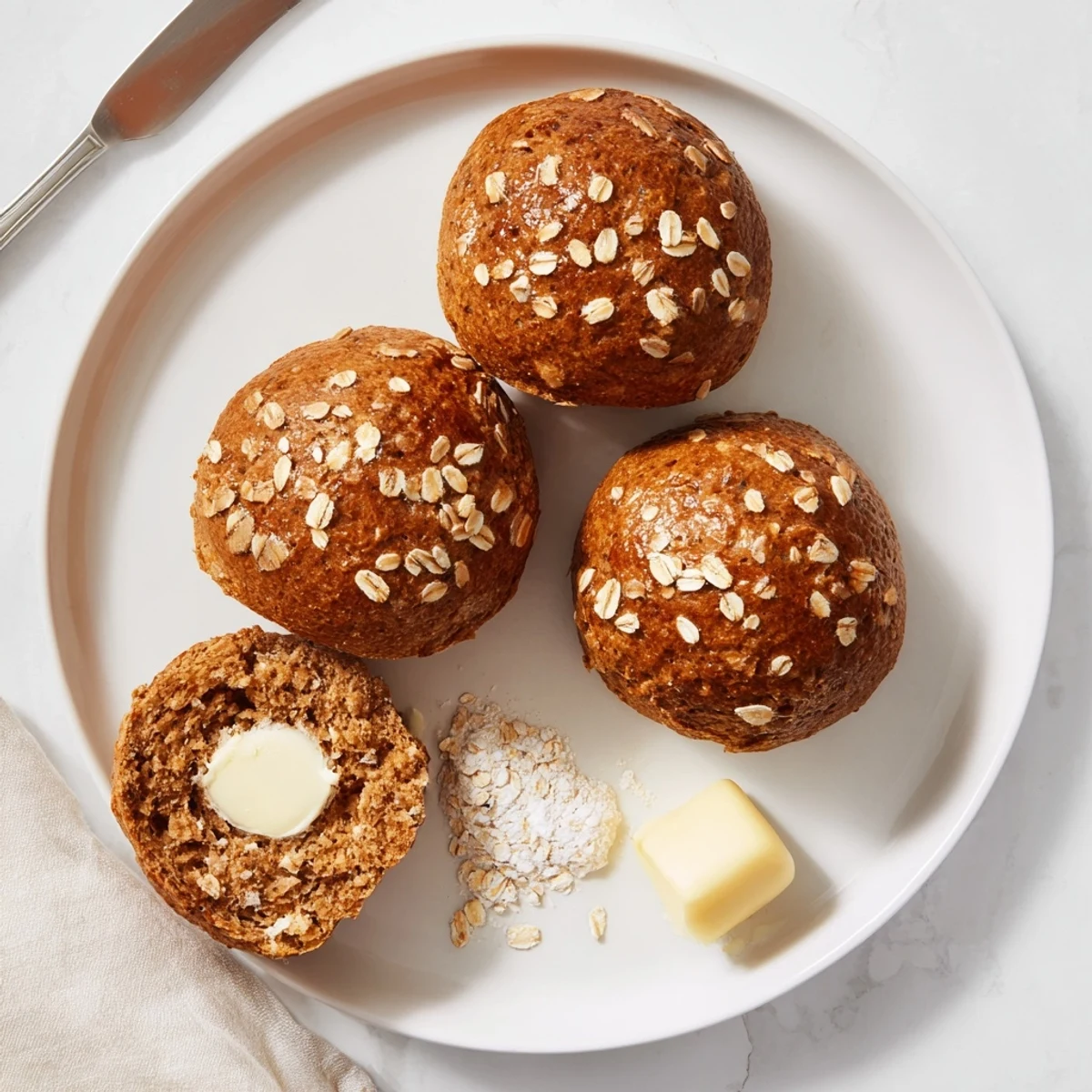 Soft, pillowy interior with warm, sweet aroma in Rustic Oatmeal Molasses Dinner Rolls