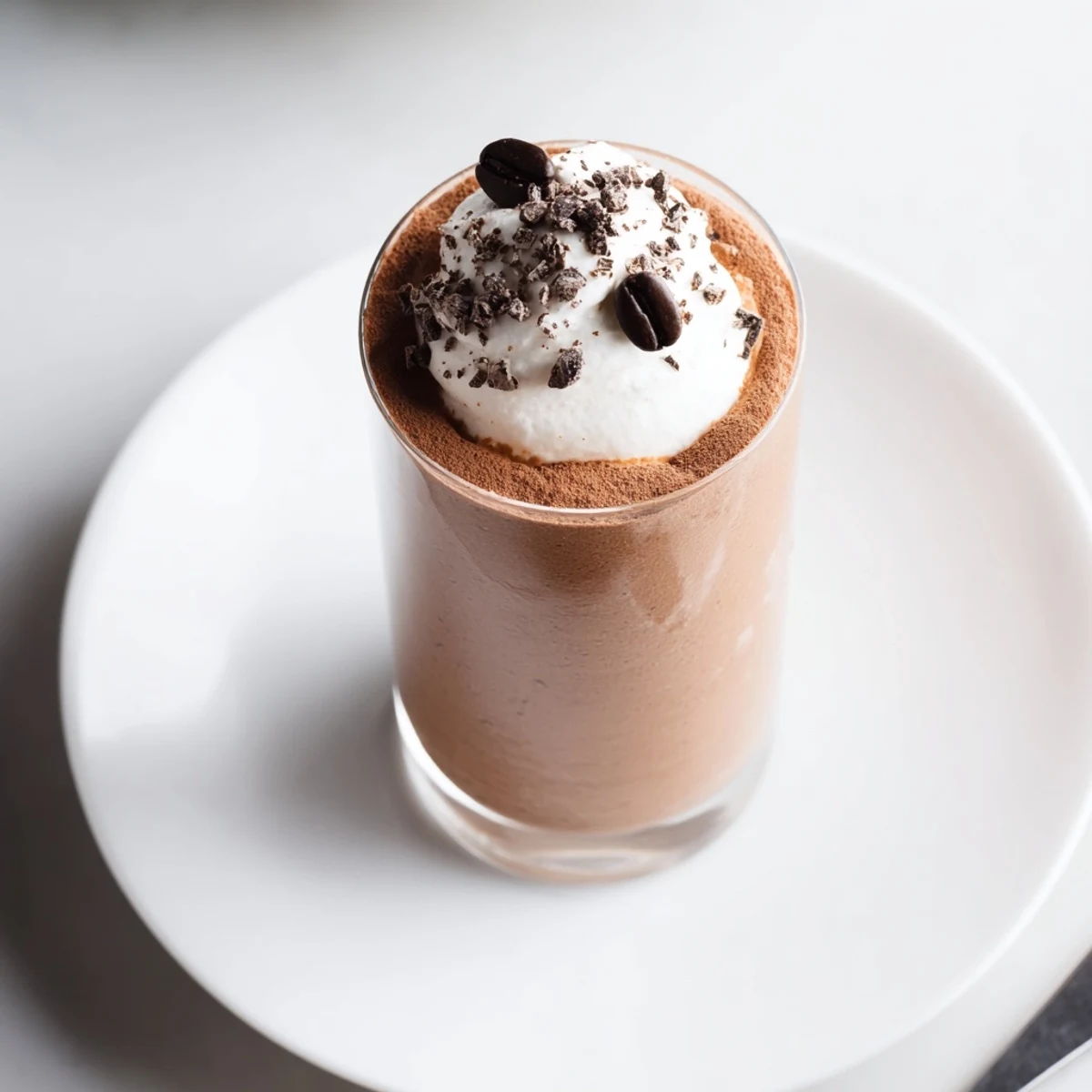 Individual Espresso Chocolate Mousse Cups chilled, rich espresso aroma, served with biscotti