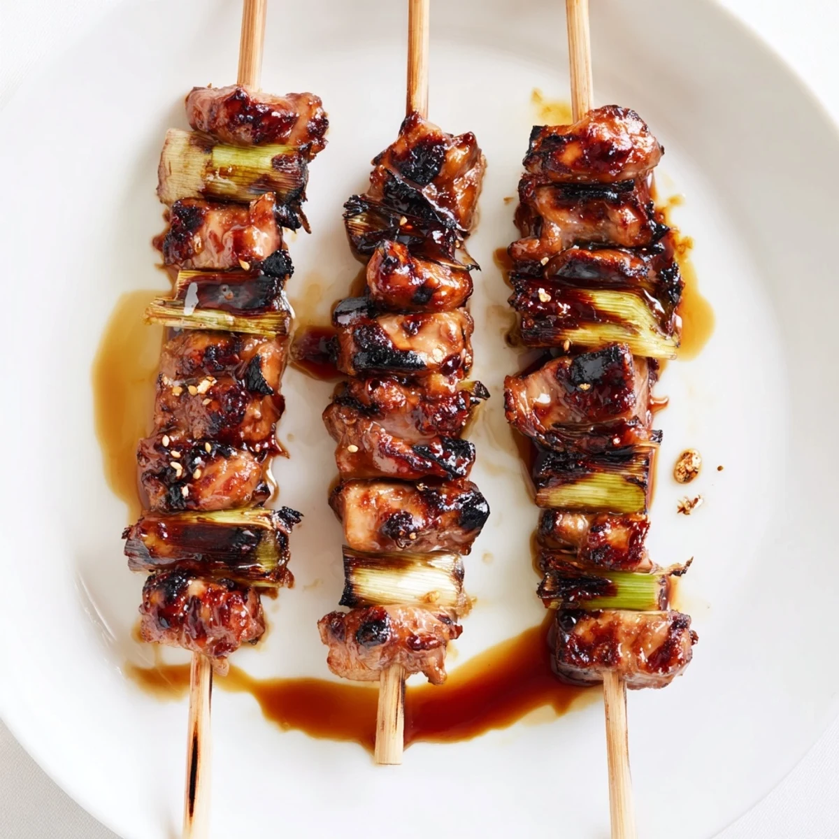 Skewers of Japanese Chicken Yakitori Recipe served hot over steamed rice, scallions