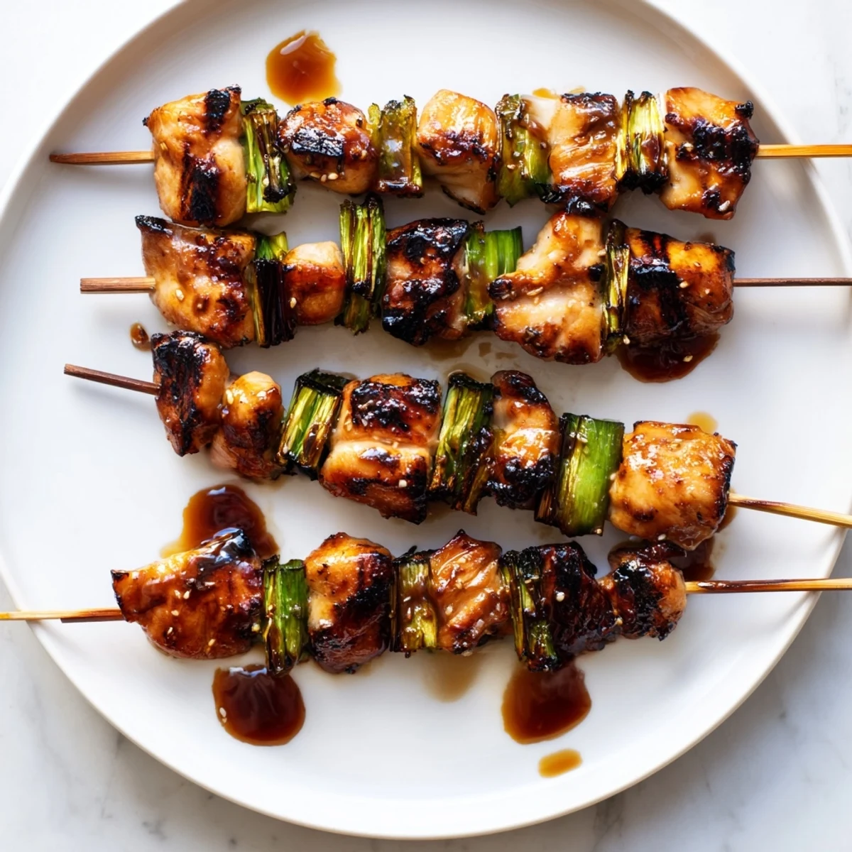 Sizzling Japanese Chicken Yakitori Recipe on the grill, brushed with sweet soy