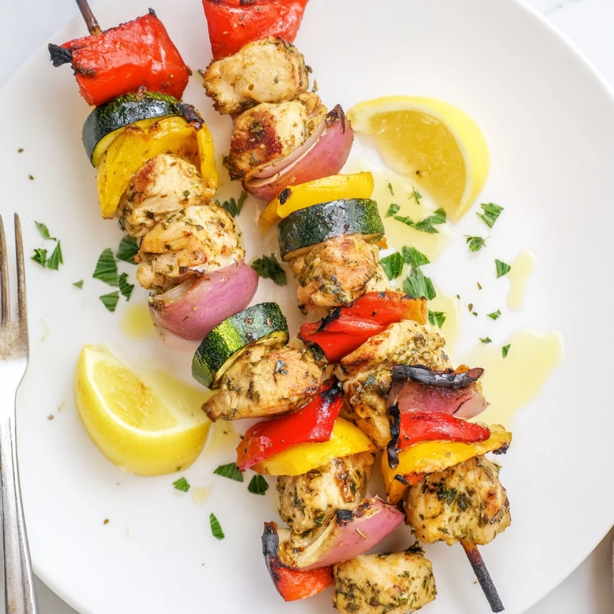 Smoky skewers of Grilled Chicken Kabobs sizzling above glowing coals at backyard cookout