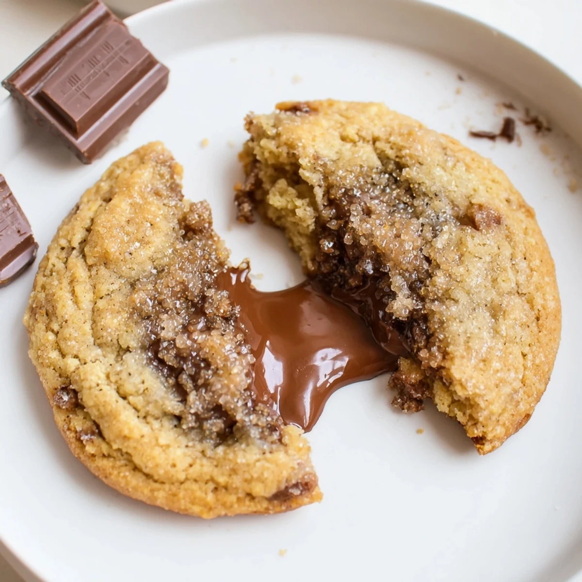 Chocolate Filled Cookies with gooey centers on parchment, warm and melting