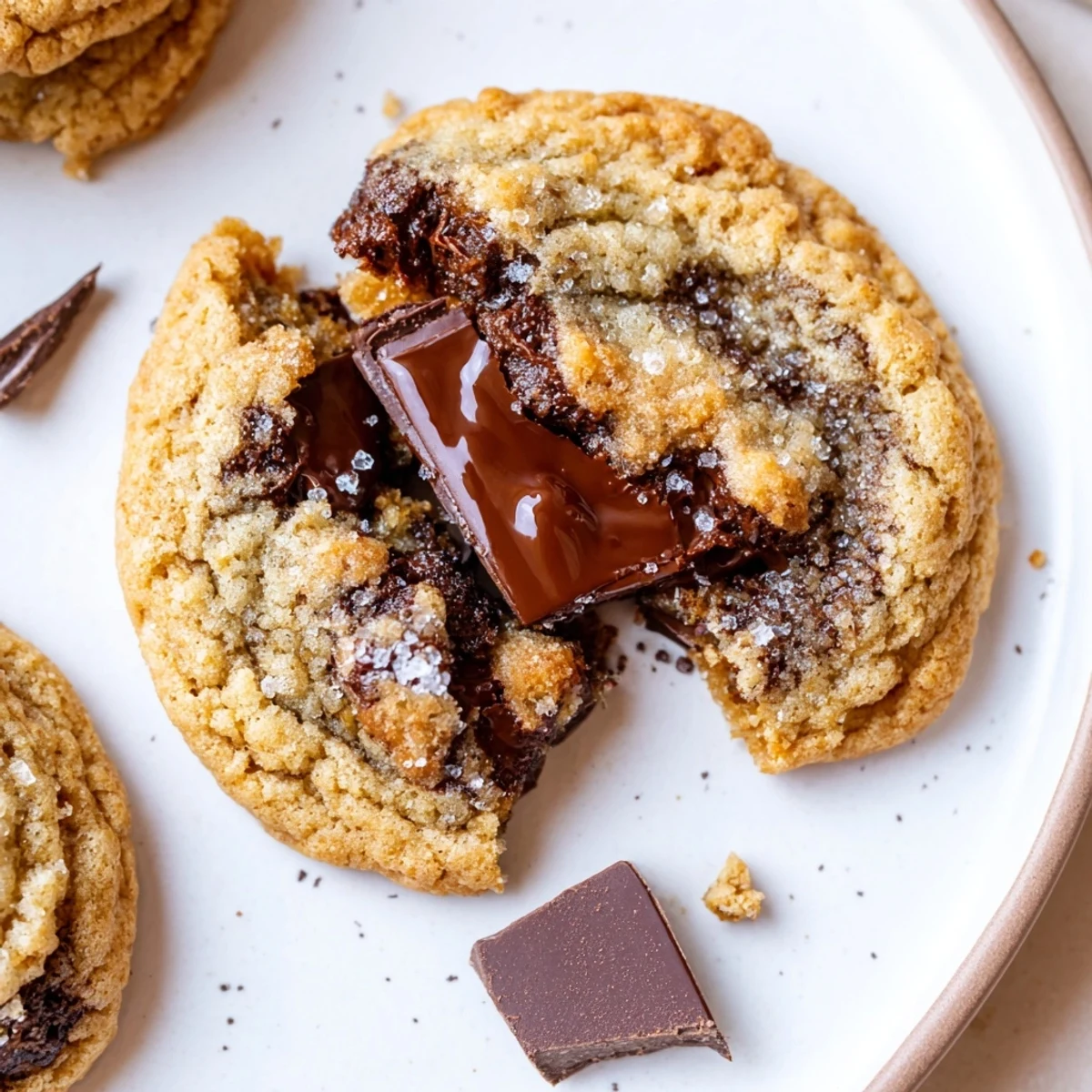 A plate of Chocolate Filled Cookies, soft, chewy edges and warm chocolate oozing
