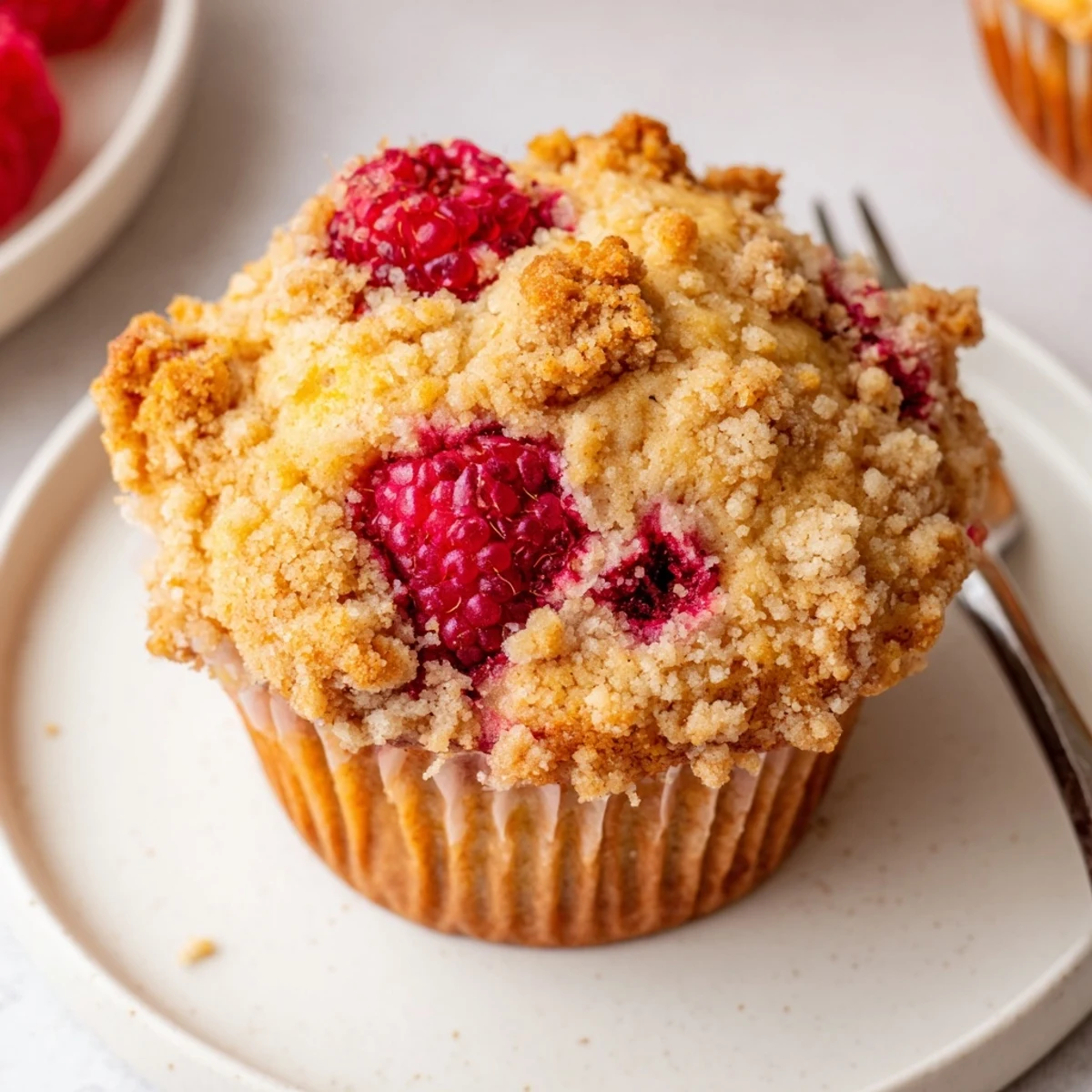 Fresh Raspberry Streusel Muffins bursting with juicy raspberries and buttery crumbs
