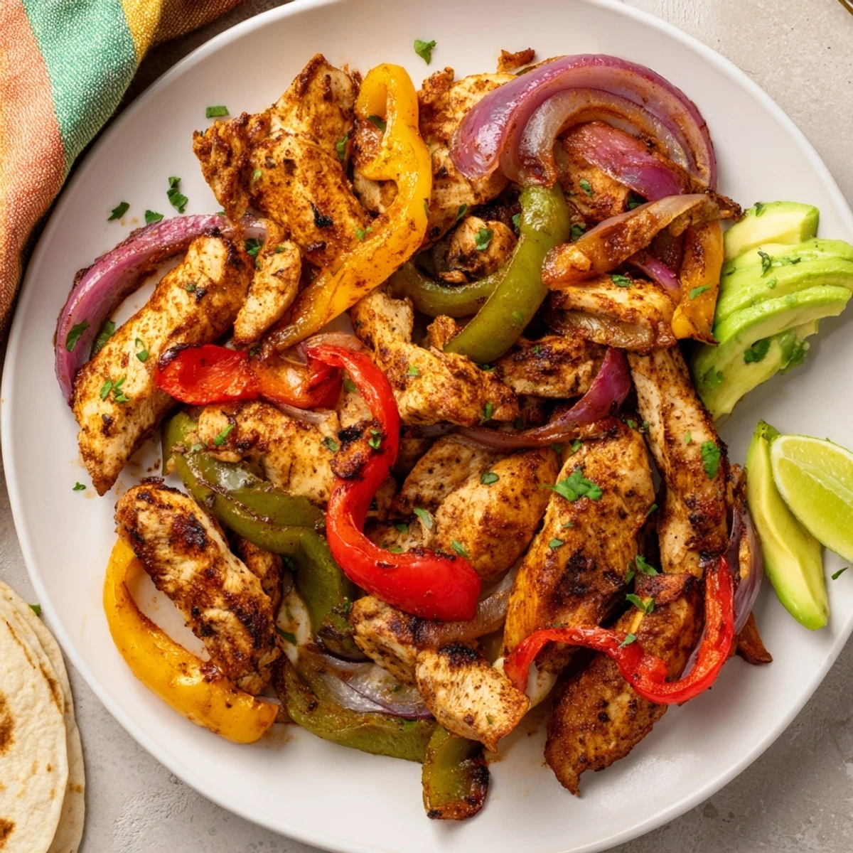 Oven-roasted Sheet Pan Chicken Fajitas piled with warm tortillas and cilantro