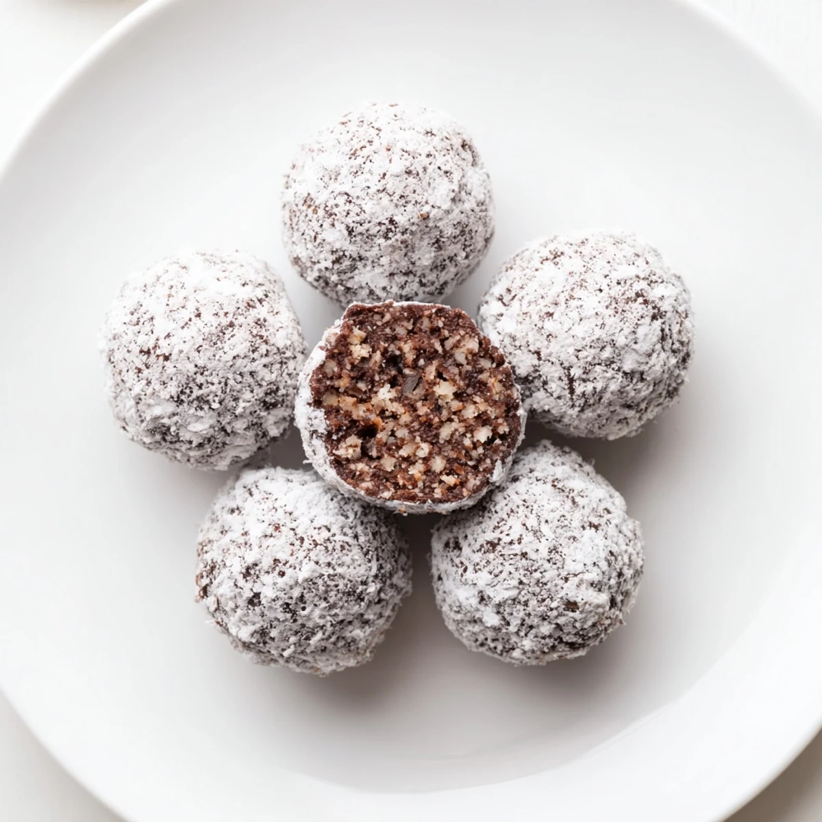 Chewy Chocolate Bourbon Balls revealing pecan bits, chilled and ready to serve