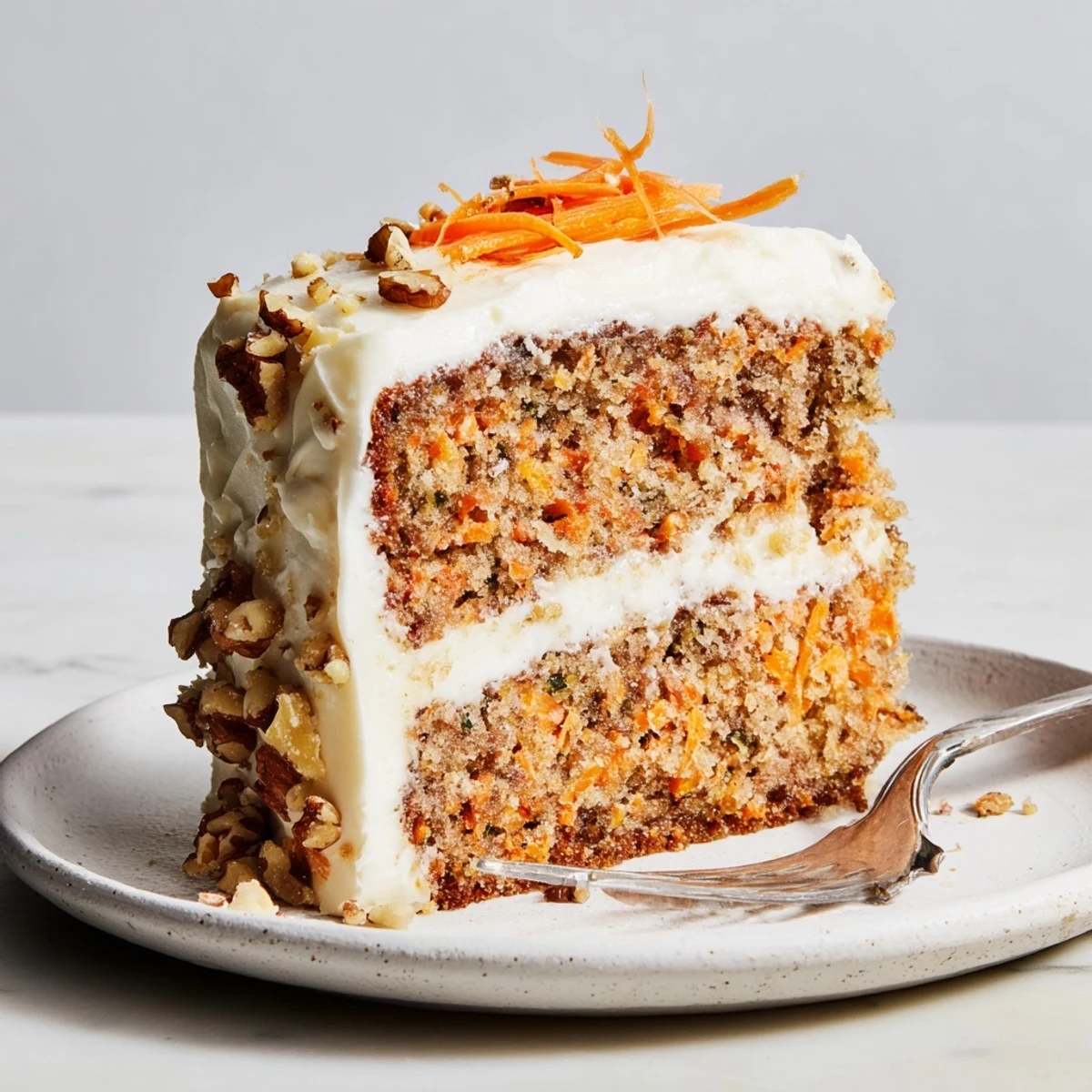 Classic Carrot Cake With Cream Cheese Frosting, cinnamon aroma, pairs well with tea.