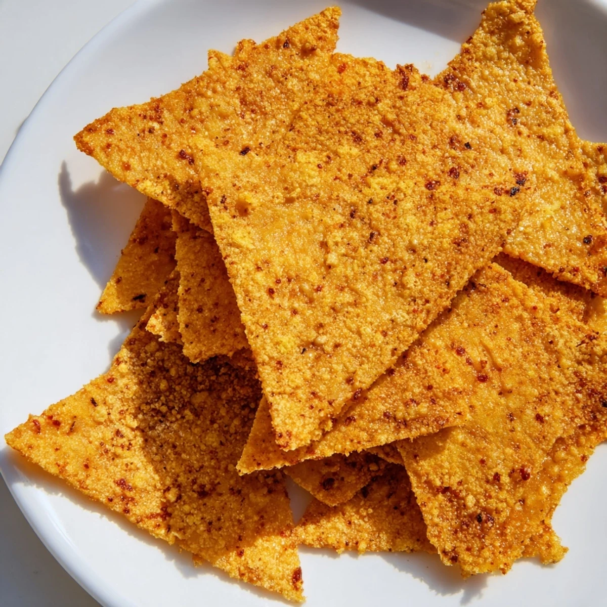 Close-up of crispy chickpea chips arranged on parchment paper with subtle spice dusting visible