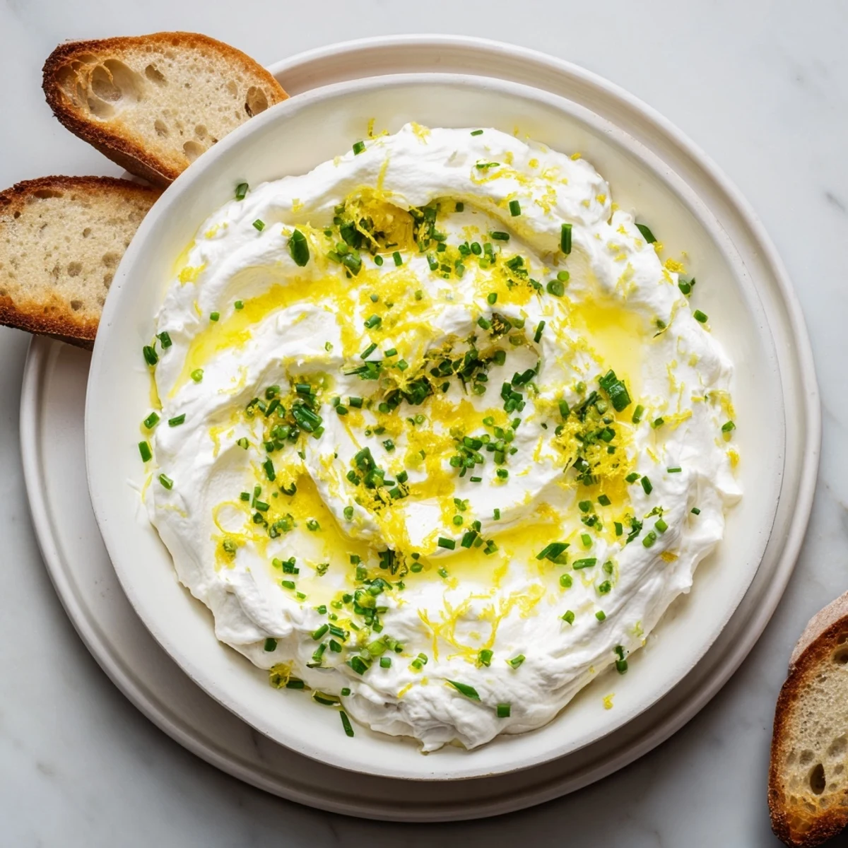 Light and airy whipped ricotta spread with black pepper garnish ready for bread dipping