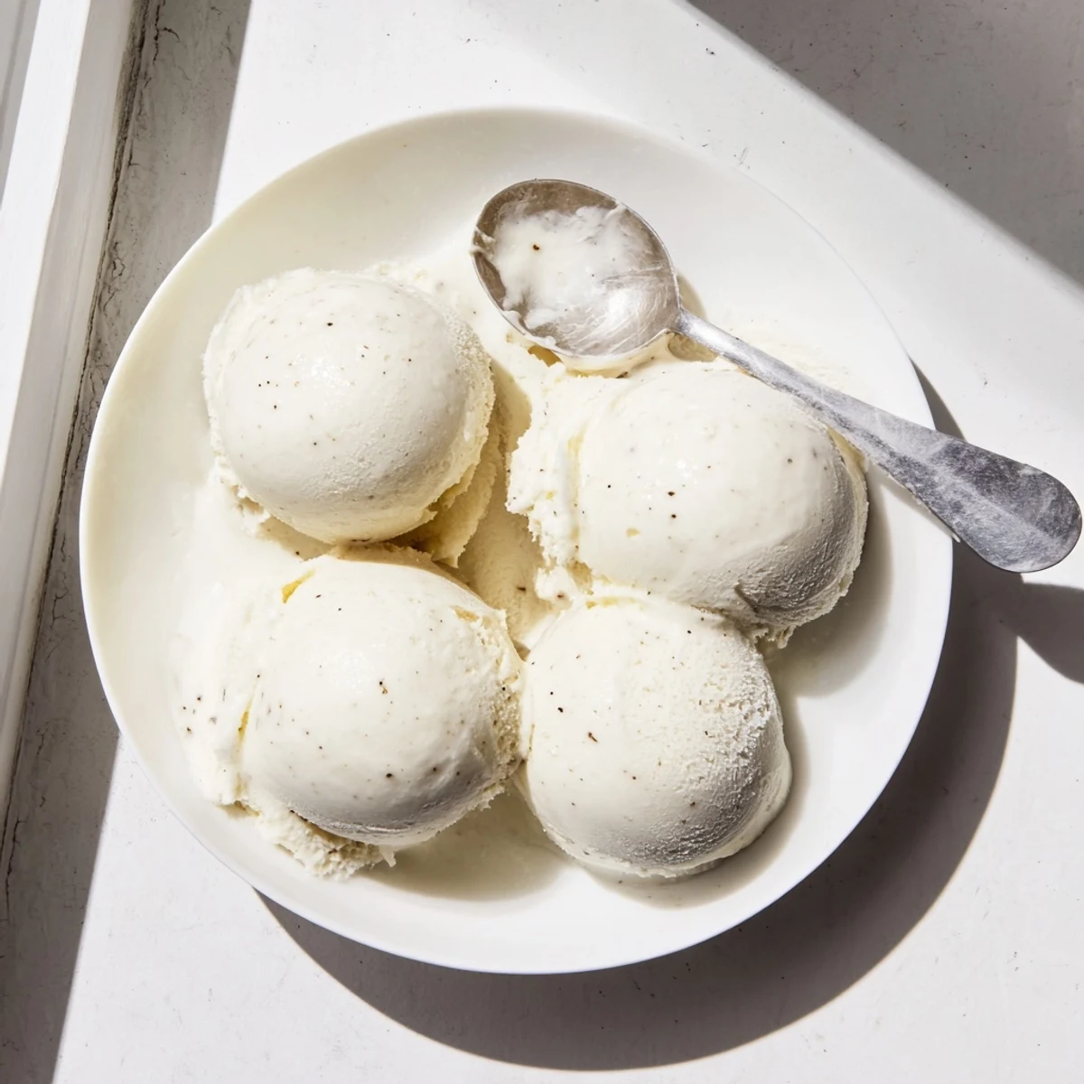 Silky smooth ice cream recipe displaying velvety texture in an elegant ceramic serving dish