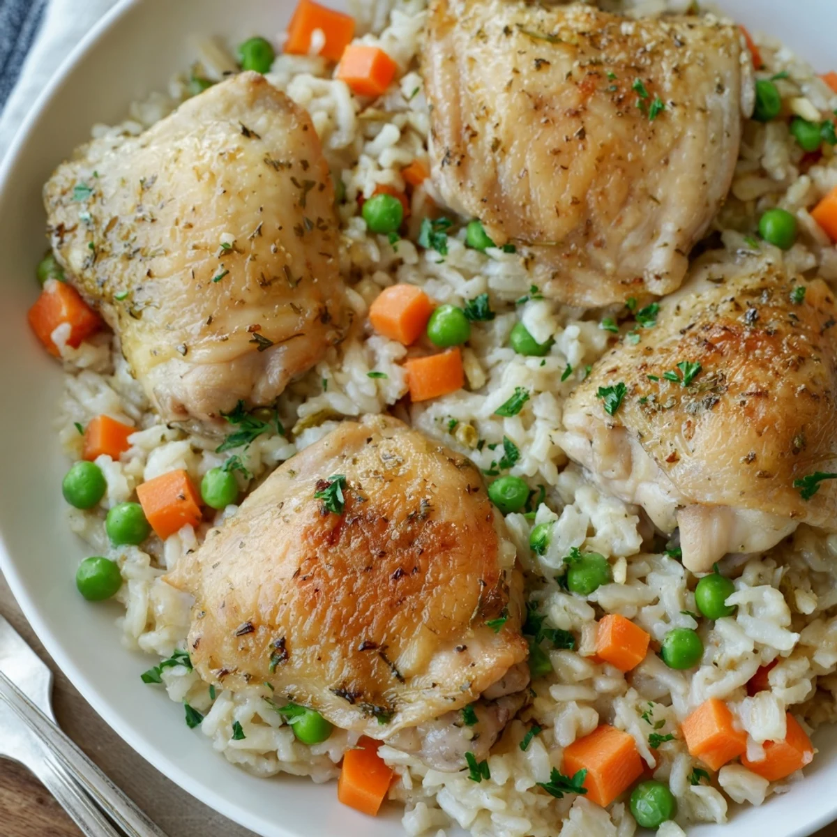 Slow Cooker Lemon Herb Chicken And Rice steaming in rustic bowl, lemon aroma