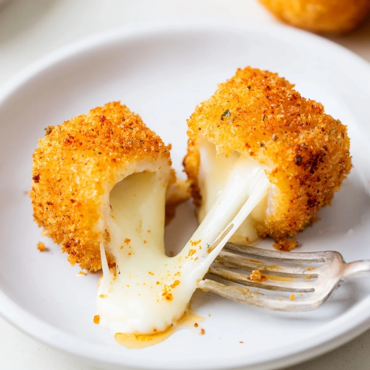 Warm Irresistible Crispy Mozzarella Poppers With Maple Glaze drizzled beside a dipping bowl