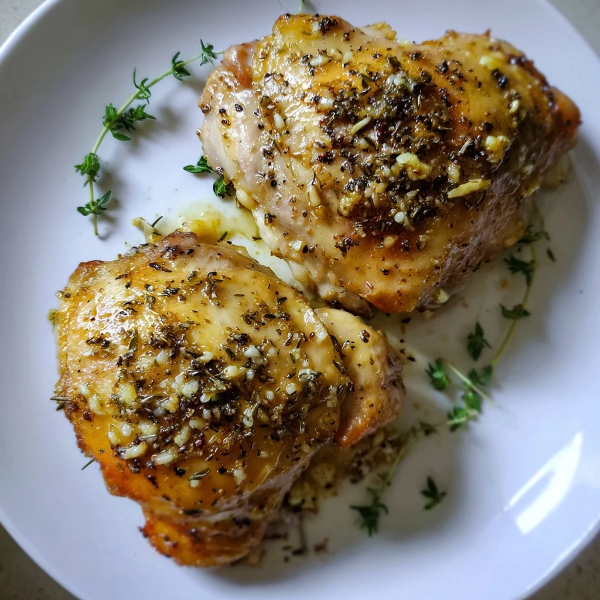 Lemon Pepper Chicken Thighs roasted to golden brown, crispy skin, bright lemon aroma.