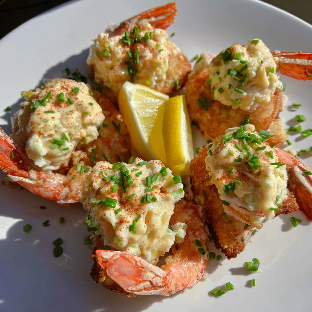 Citrus-bright Crab Cake Stuffed Shrimp With Cowboy Butter on serving platter  
