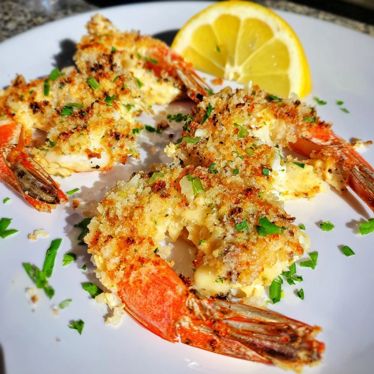 Oven-baked Crab Cake Stuffed Shrimp With Cowboy Butter, golden and buttery  