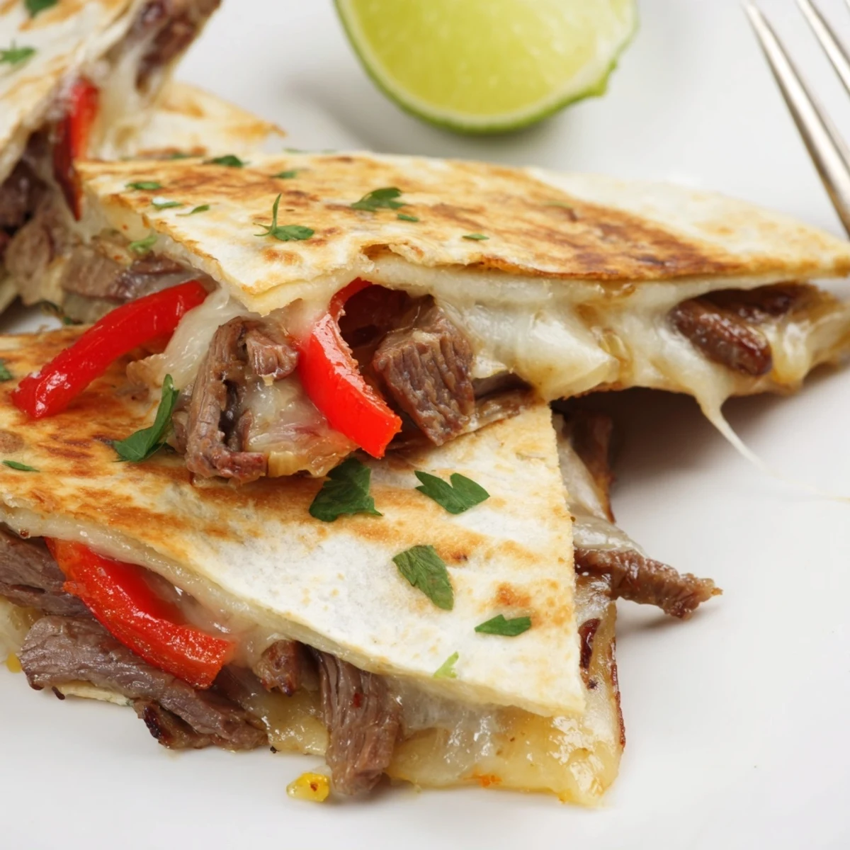 Sweet Savory Beef Quesadillas recipe: crisp golden tortillas, melty cheese, juicy beef.