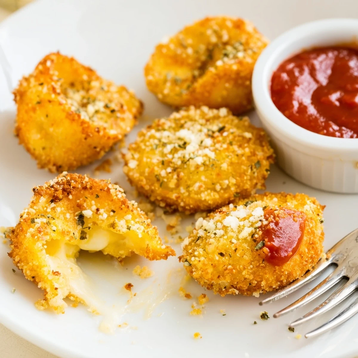 Crispy Tortellini Party Snacks Recipe featuring golden, crunchy cheese tortellini with marinara