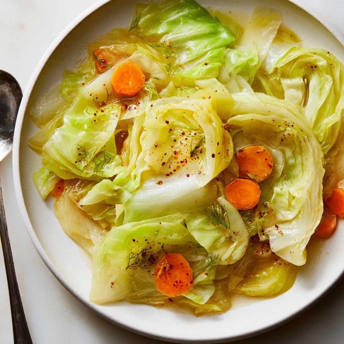 Savory Braised Cabbage Recipe with tender caramelized layers steaming in Dutch oven