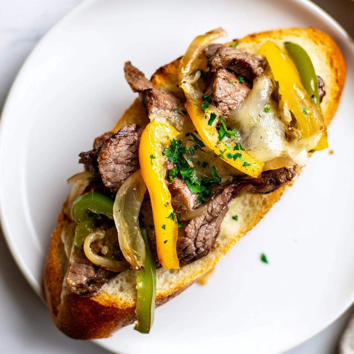 Philly Cheesesteak Garlic Bread with melty provolone, sizzling steak, toasted crust