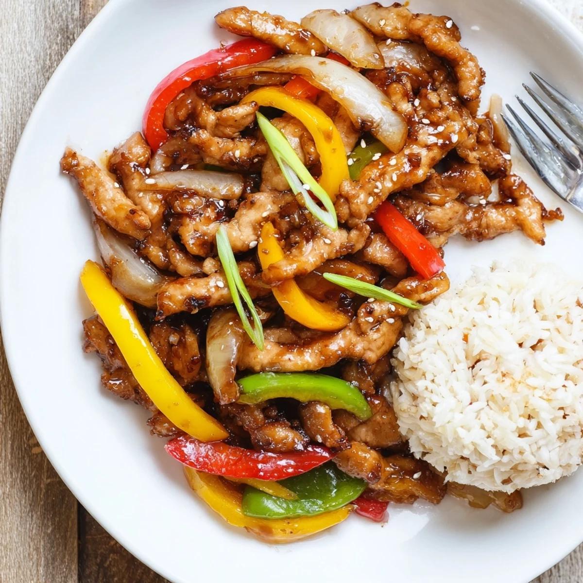 Sizzling Quick Pepper Chicken Stir Fry served over jasmine rice, vibrant colors.