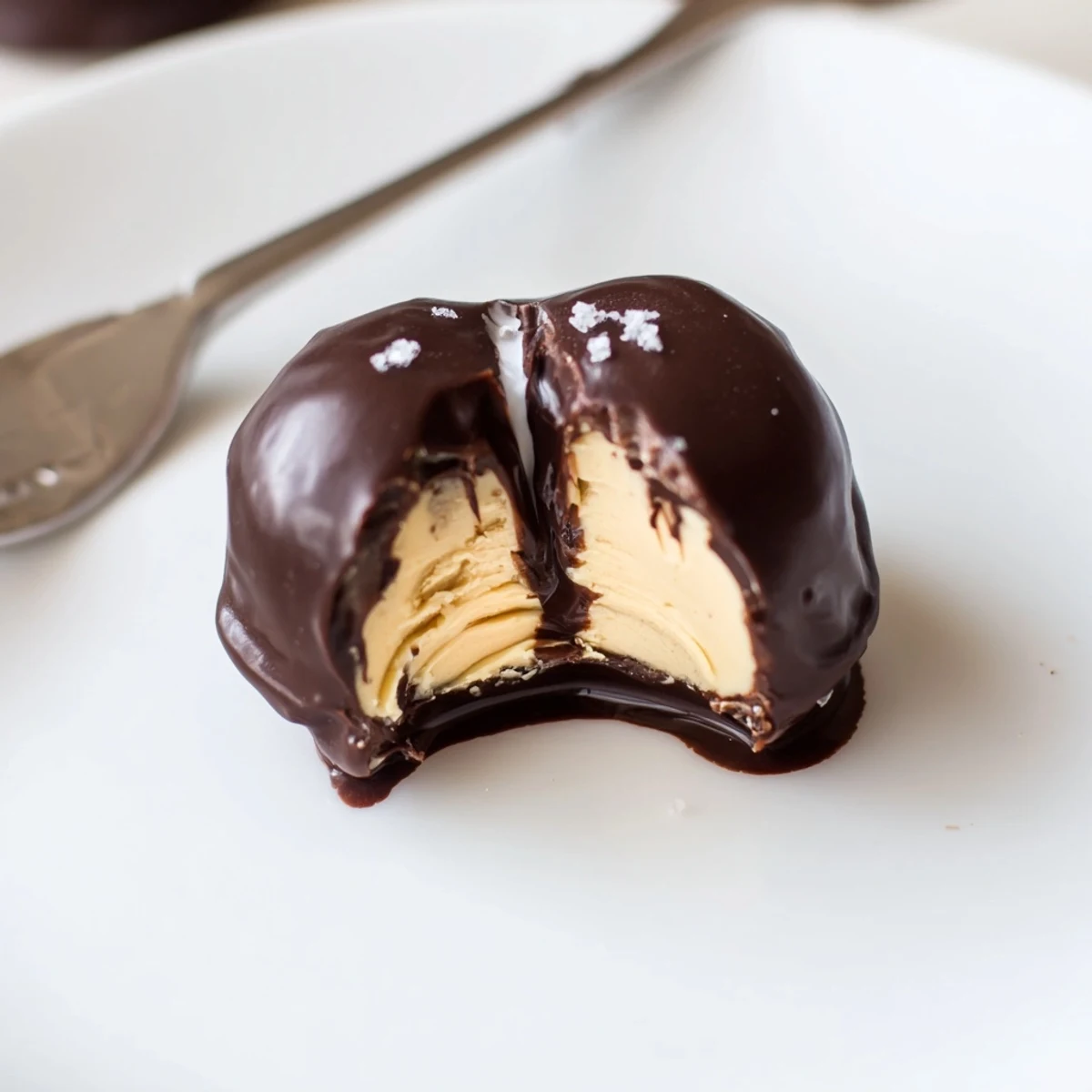 Perfectly Frozen Peanut Butter Greek Yogurt Bites Dipped In Dark Chocolate With Sea Salt