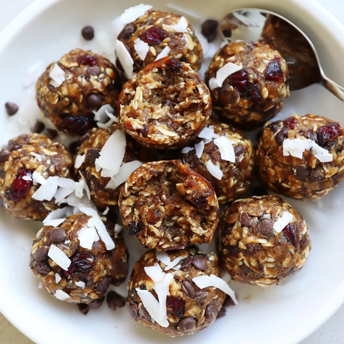 Sticky, nutty Date Energy Balls atop parchment, ready for refrigerator chilling