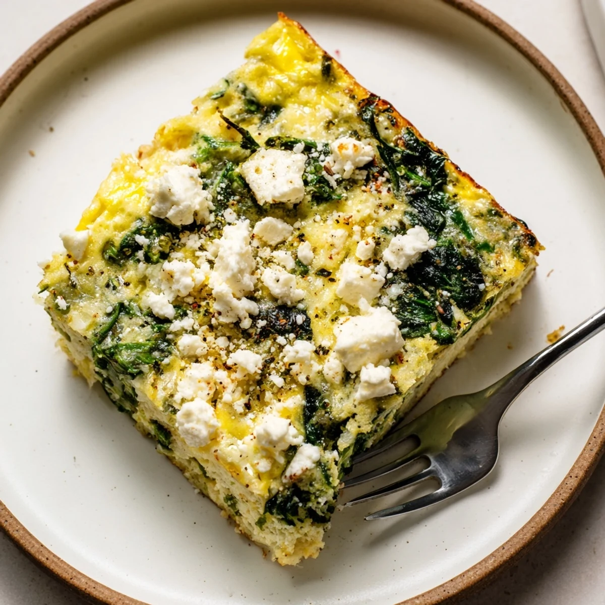 Warm Spinach Frittata With Feta in skillet, fragrant garlic and olive oil.