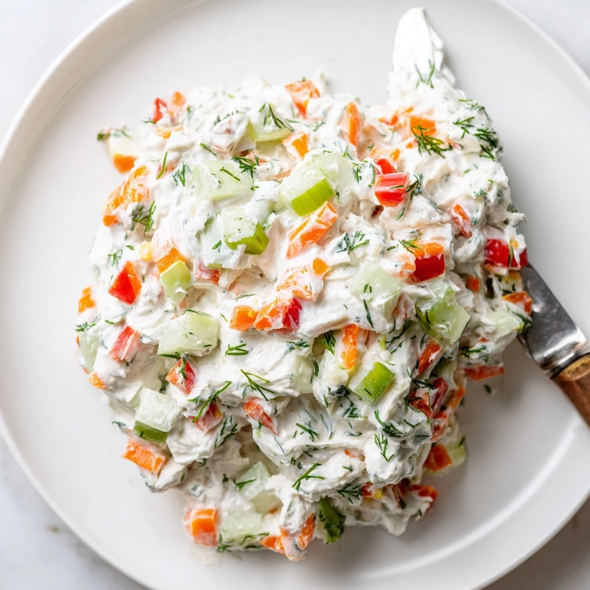 Vibrant garden vegetable spread served with crackers featuring red bell pepper cucumber and carrot pieces