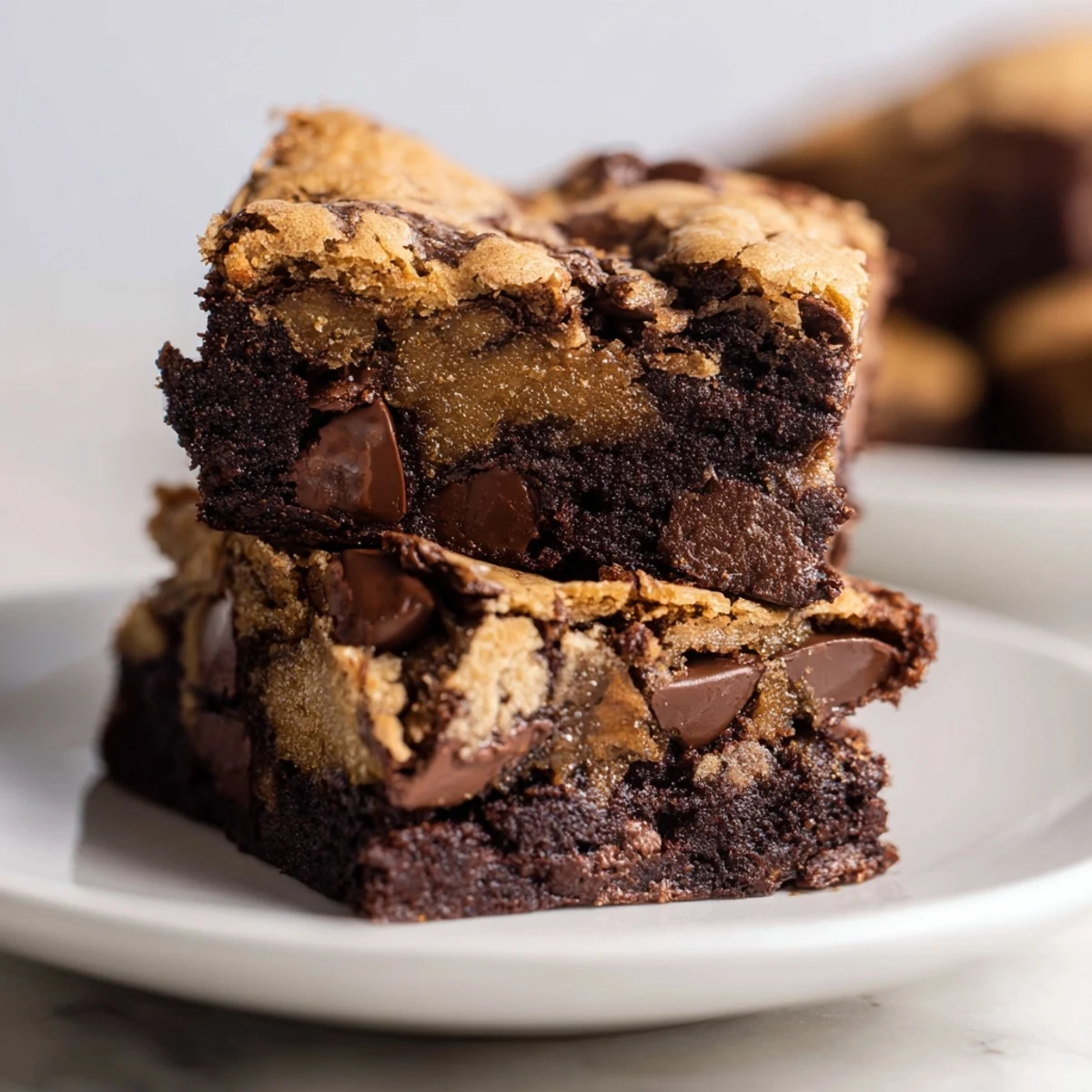 Golden fudgy brookies with marbled brownie and chocolate chip cookie layers
