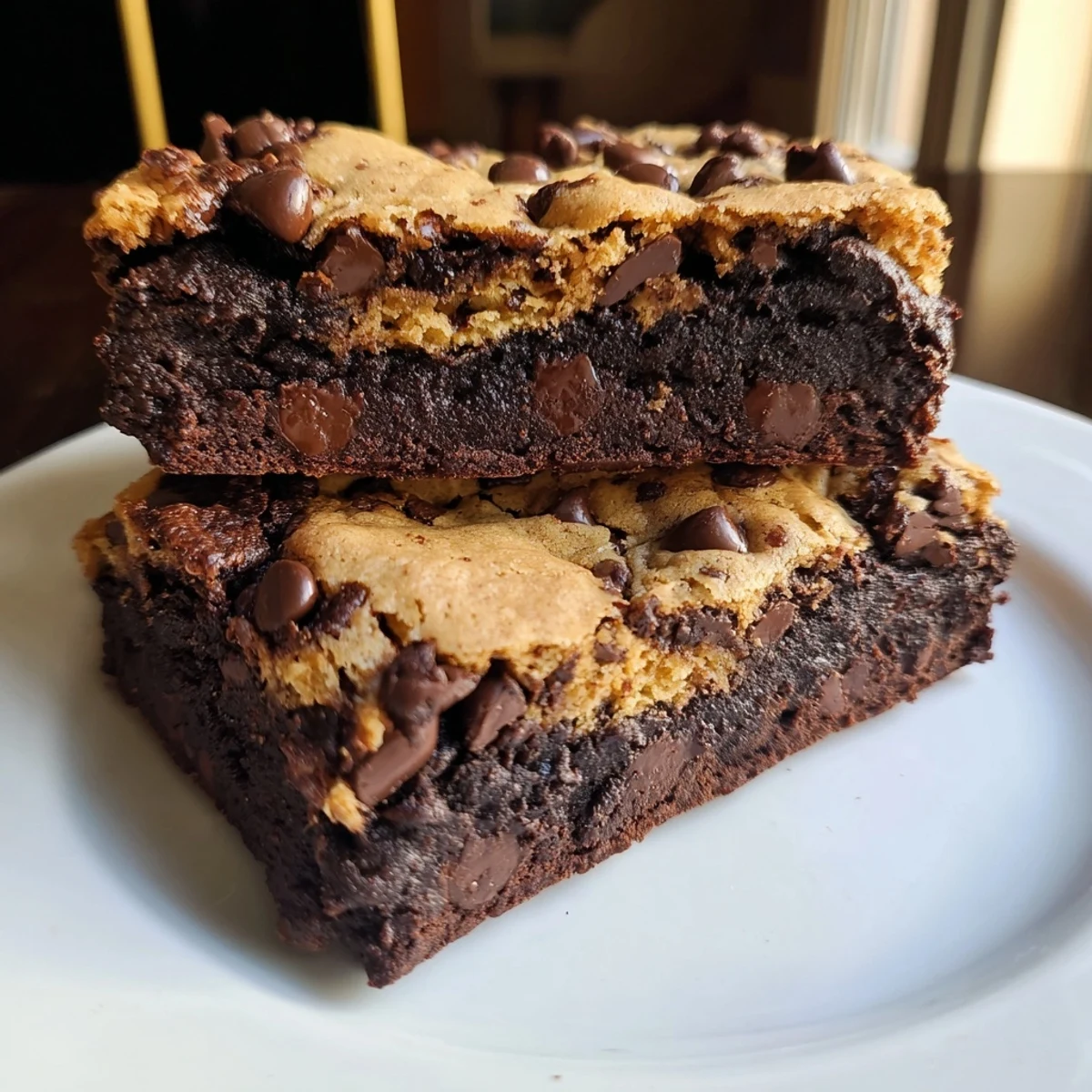 Chewy brookies bar showcasing rich chocolate brownie swirled with cookie dough