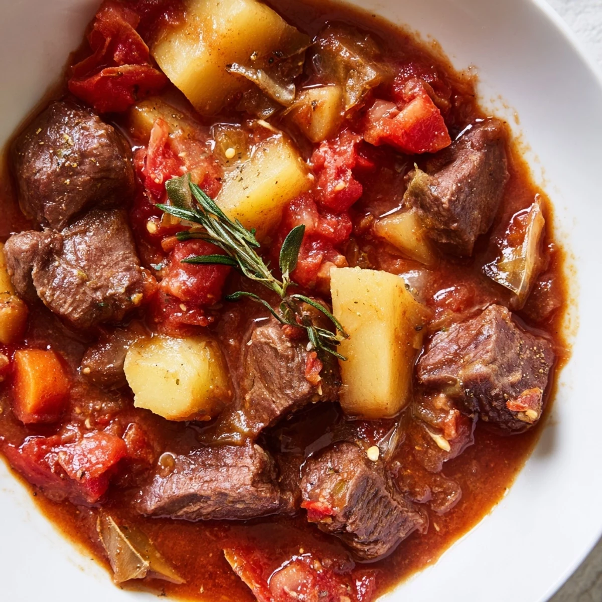 Slow-cooked Spezzatino Di Manzo Italian Beef Stew spooned over creamy polenta.