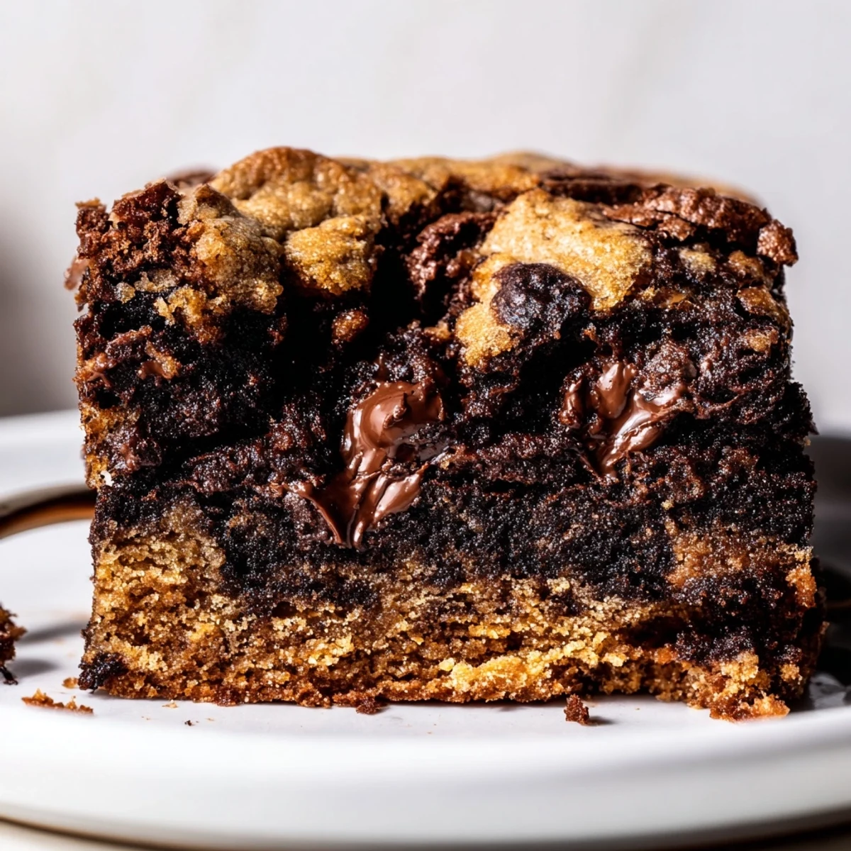 Warm Fudgy Chewy Brookies Recipe on parchment, glossy chocolate chips and gooey center