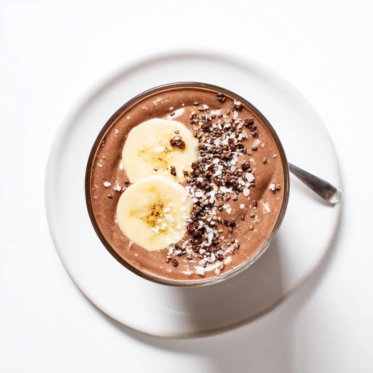 Thick Raw Chocolate Banana Shake made with frozen bananas, perfect post-workout snack