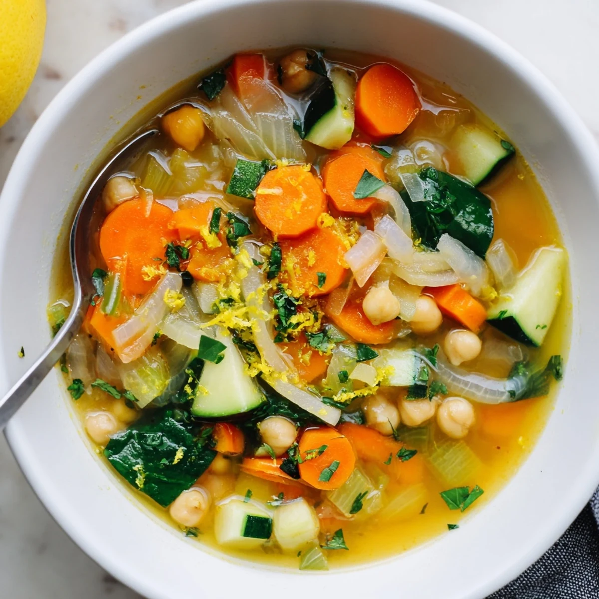 Golden Vegan Italian Penicillin Soup topped with fresh parsley and served with crusty bread