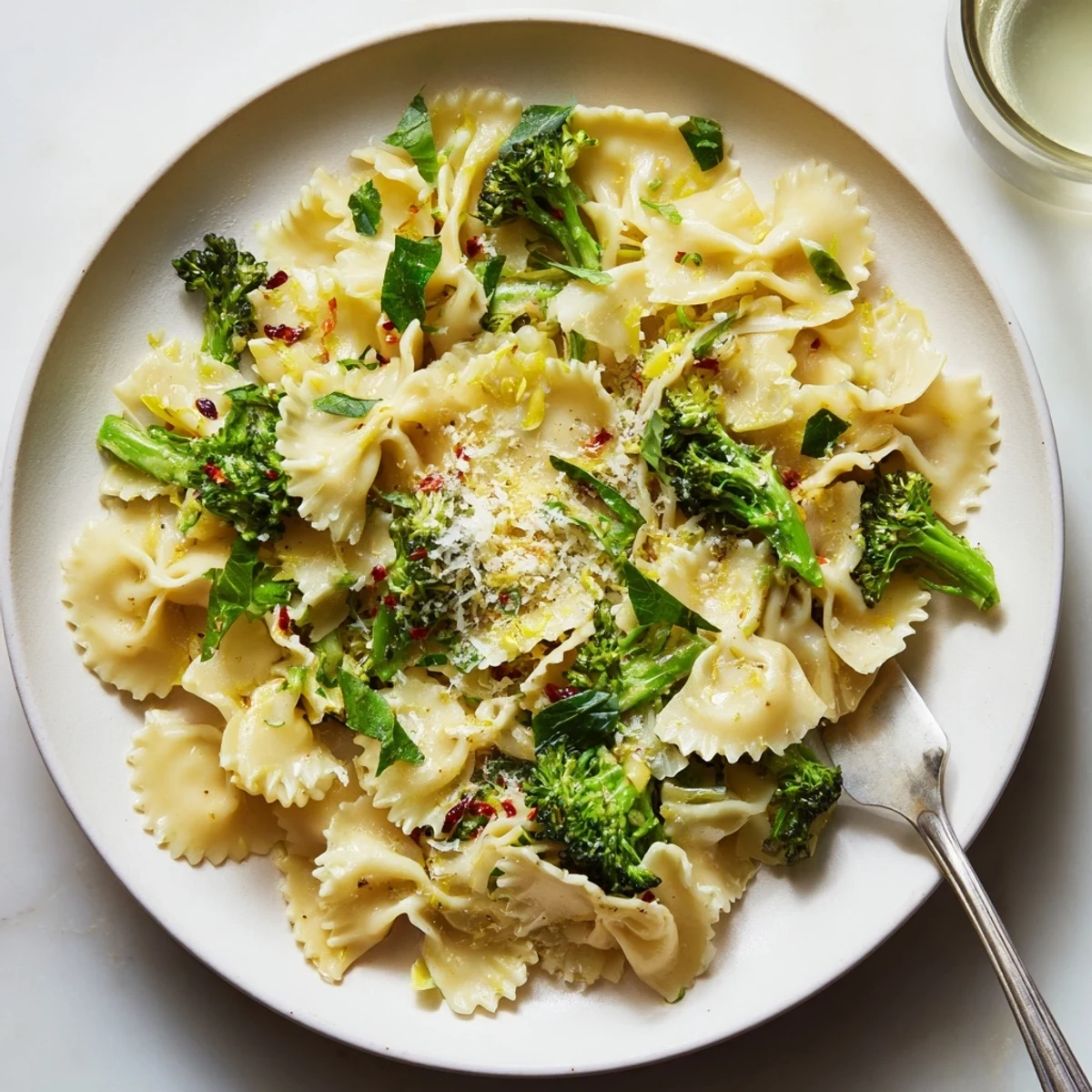 Mafaldine Limone Broccoli Pasta draped in silky lemon garlic sauce with vibrant green florets