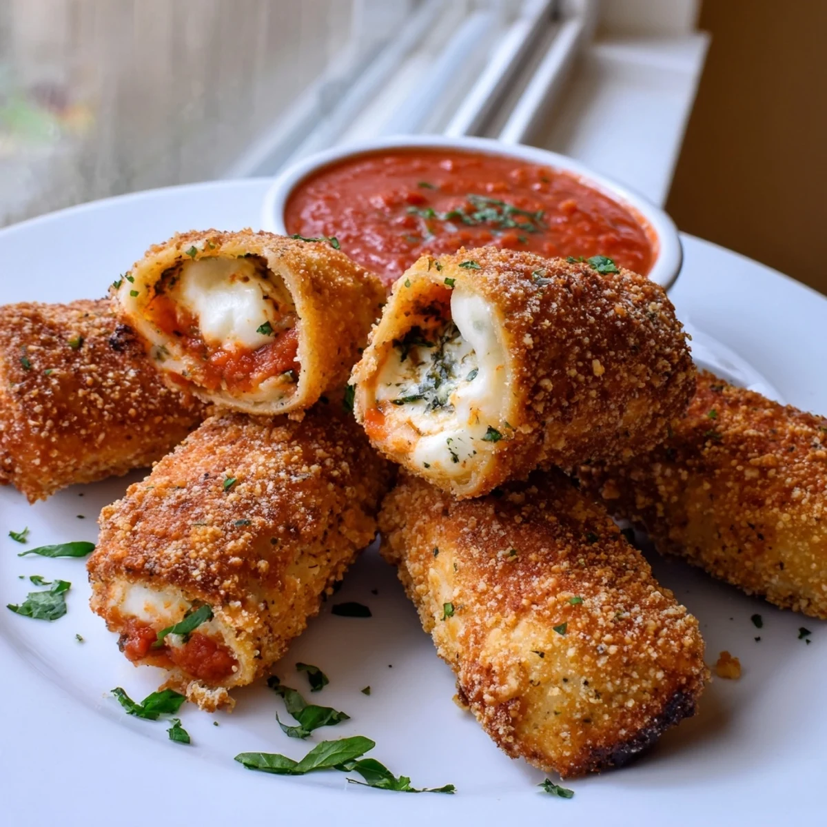 Air fryer lasagna fritta served hot with creamy ricotta and mozzarella filling