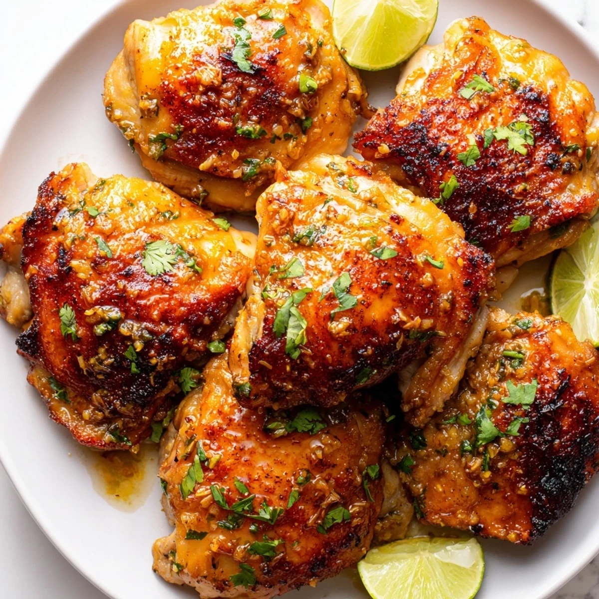 Crispy golden Cuban mojo chicken thighs roasted with garlic citrus herb marinade
