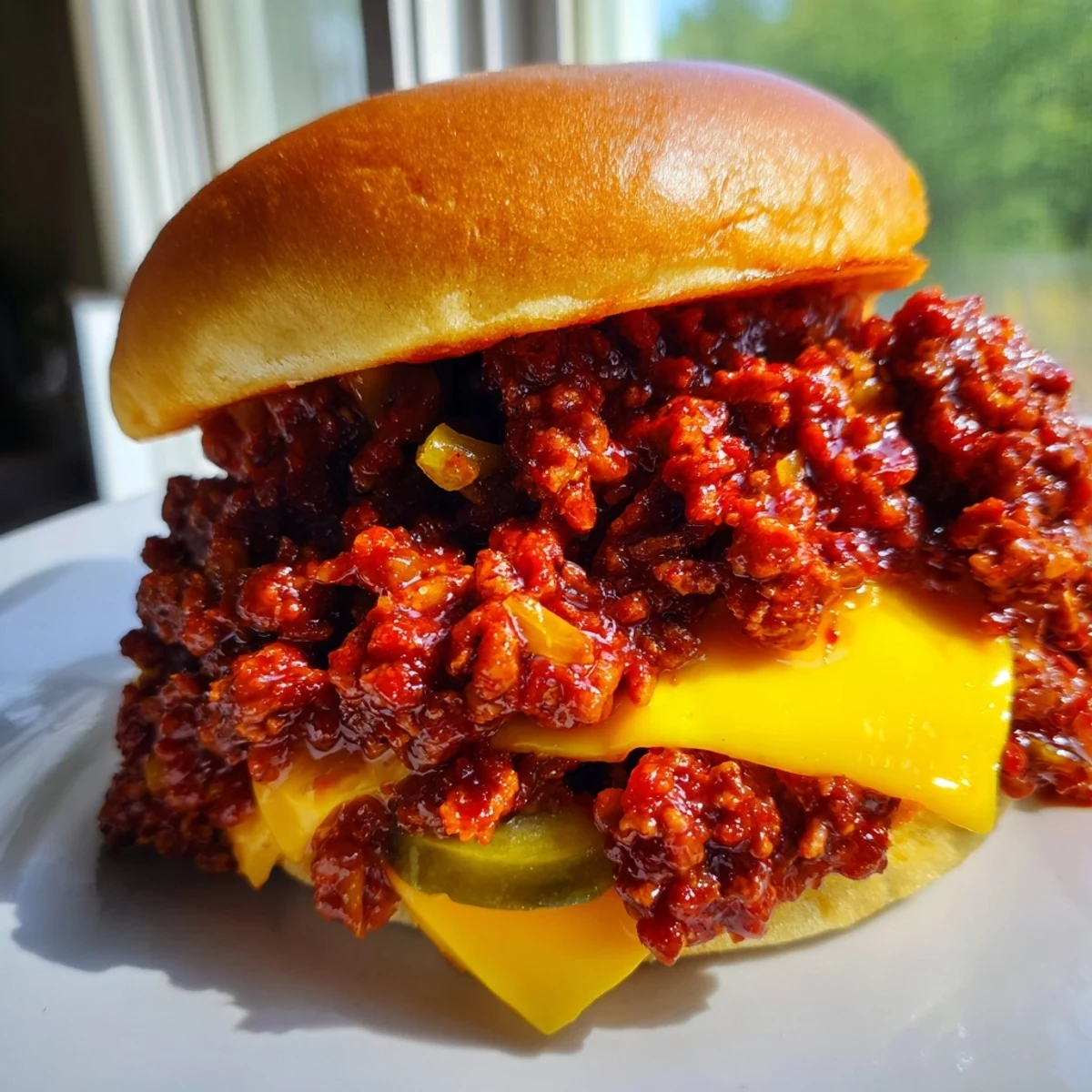 Melting cheddar tops these Smash Burger Sloppy Joes on golden toasted buns