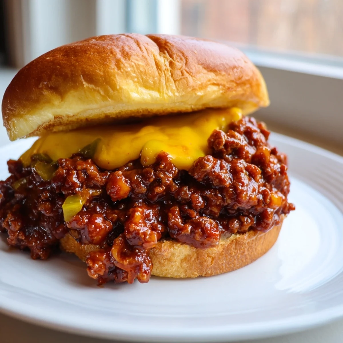 Juicy Smash Burger Sloppy Joes with tangy pickle-studded sauce dripping over buttery buns