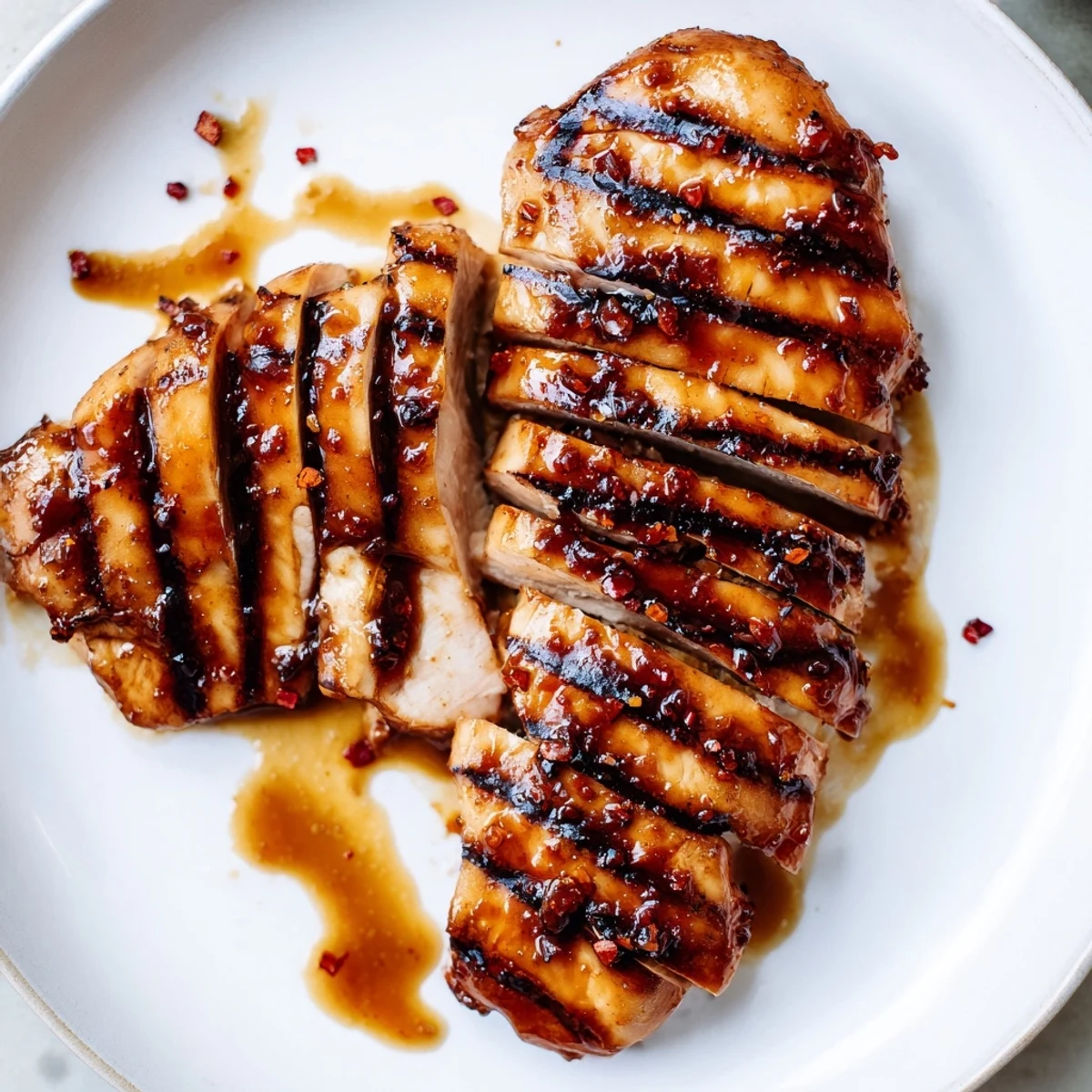Juicy grilled Coca Cola glazed chicken breast with caramelized grill marks on a plate
