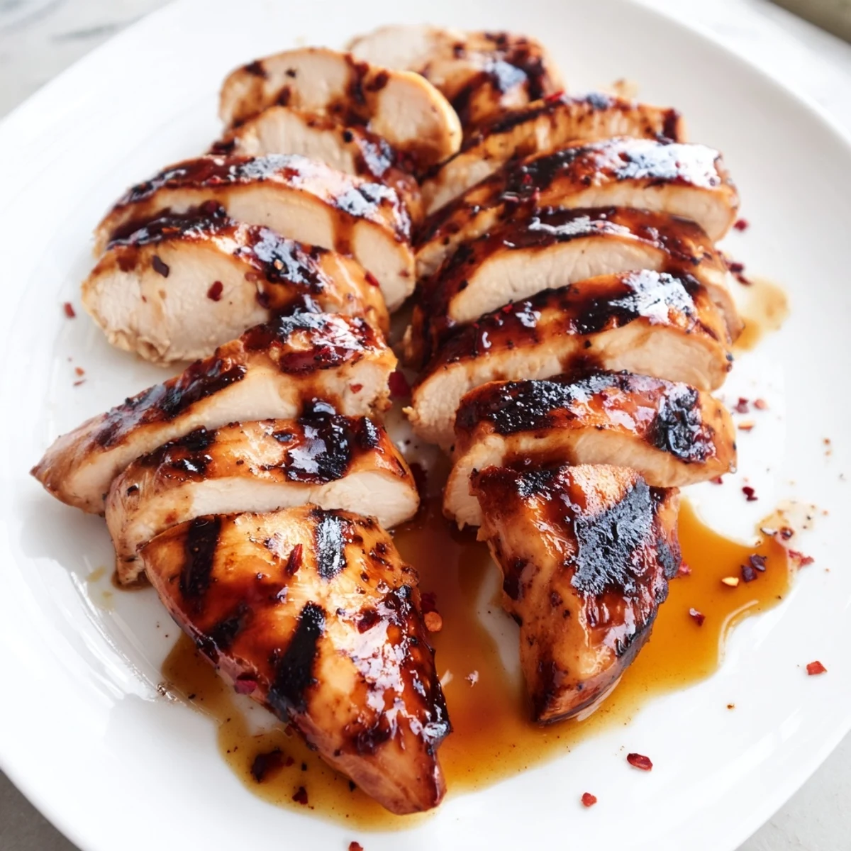 Smoky Coca Cola glazed chicken breast sliced open revealing tender meat with sticky glaze