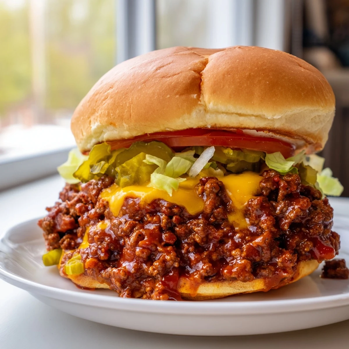 Smash burger sloppy joes dripping with tangy ketchup mustard sauce and melted American cheese