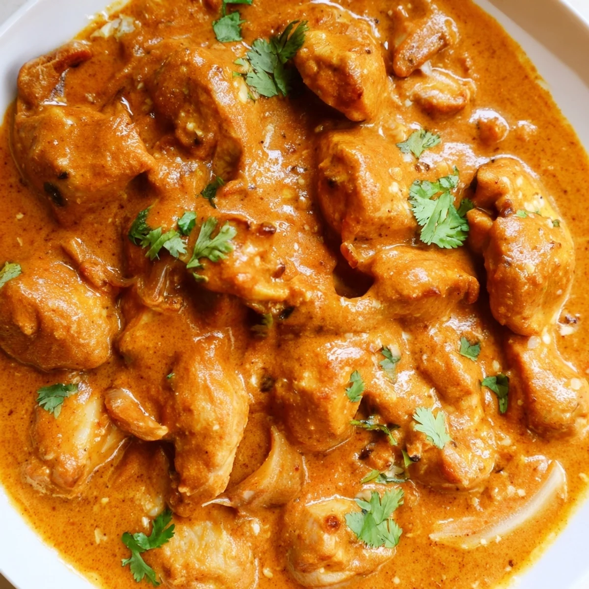 Crockpot Butter Chicken simmering in a golden, spiced tomato cream sauce