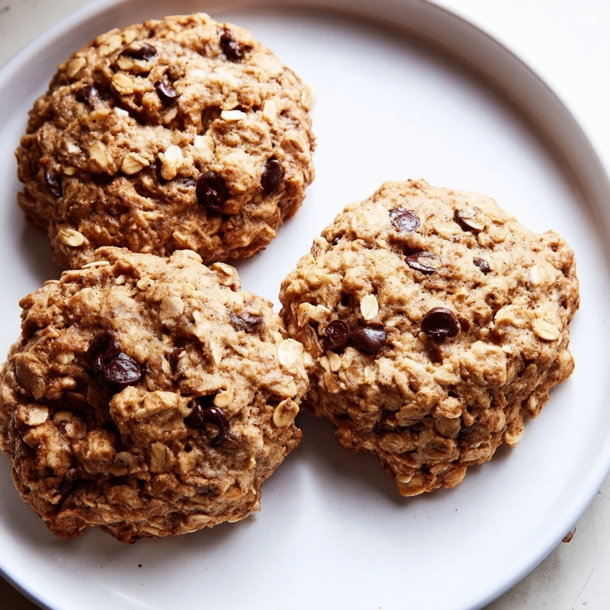 Chewy banana oatmeal cookies with golden edges cooling on a wire rack