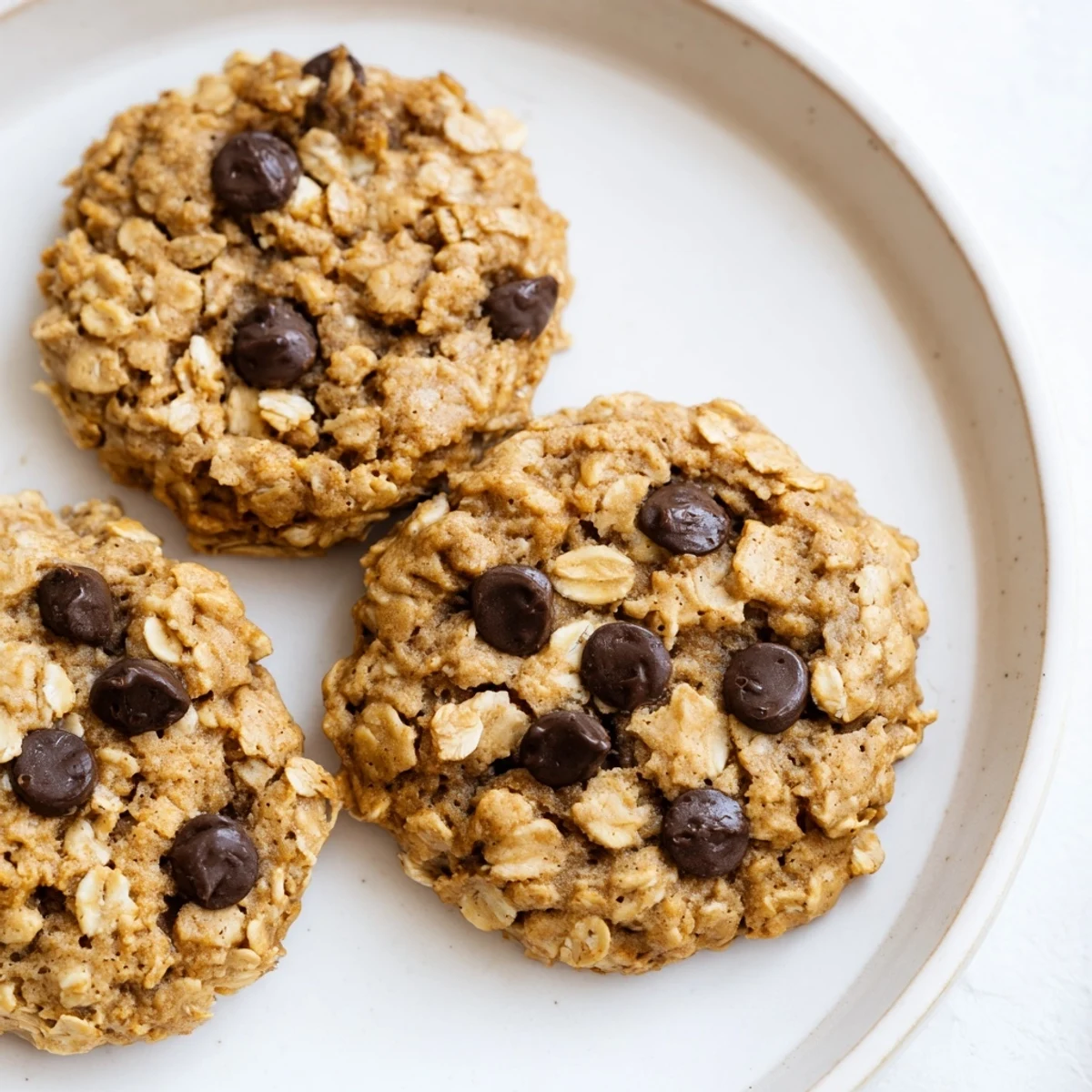 Rustic chewy banana oatmeal cookies stacked on a plate for wholesome snacking
