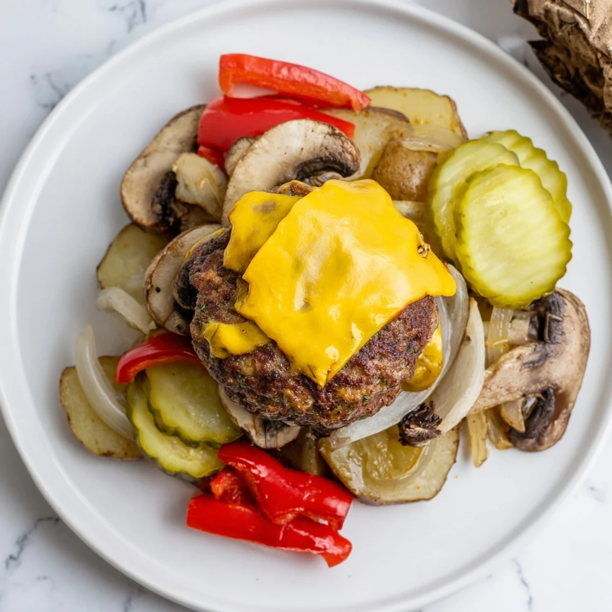 Sizzling cheeseburger hobo packets loaded with fresh peppers potatoes and gooey cheese
