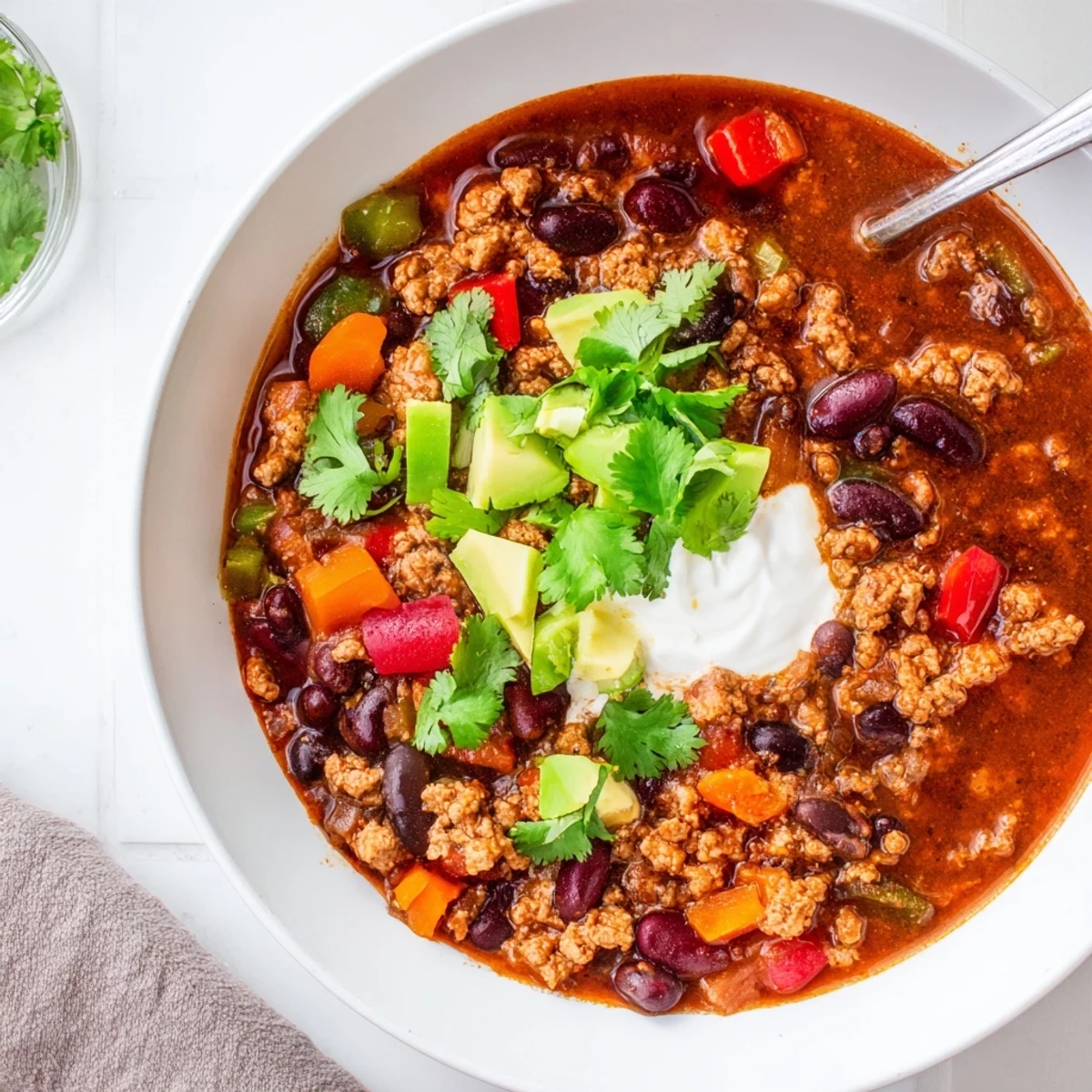 Hearty diabetic chili loaded with tender beans and colorful bell peppers
